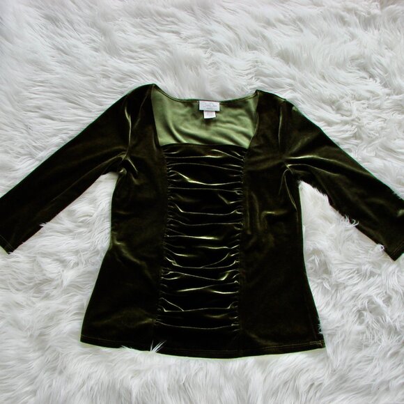 Vintage Green Velvet Top Ruched Whimsigoth Fairy Rich Party Petite Medium - Picture 7 of 11